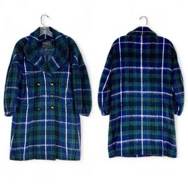 Hanii Y Academia Blue Green Plaid Mohair Wool Dou… - image 1
