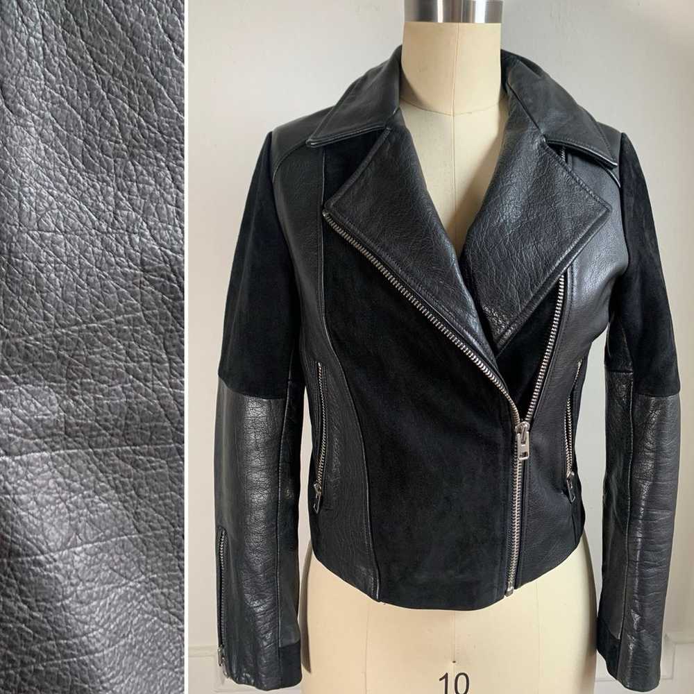 Topshop Black Leather and Suede Motorcycle Jacket - image 1
