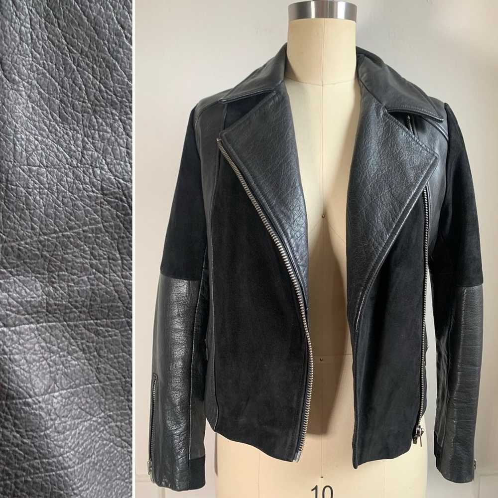 Topshop Black Leather and Suede Motorcycle Jacket - image 2