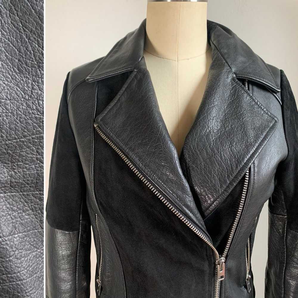 Topshop Black Leather and Suede Motorcycle Jacket - image 3