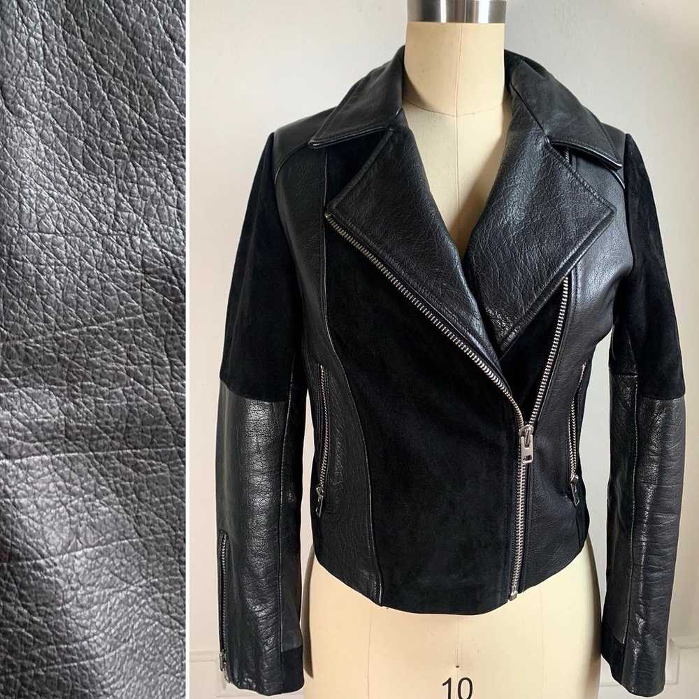 Topshop Black Leather and Suede Motorcycle Jacket - image 5