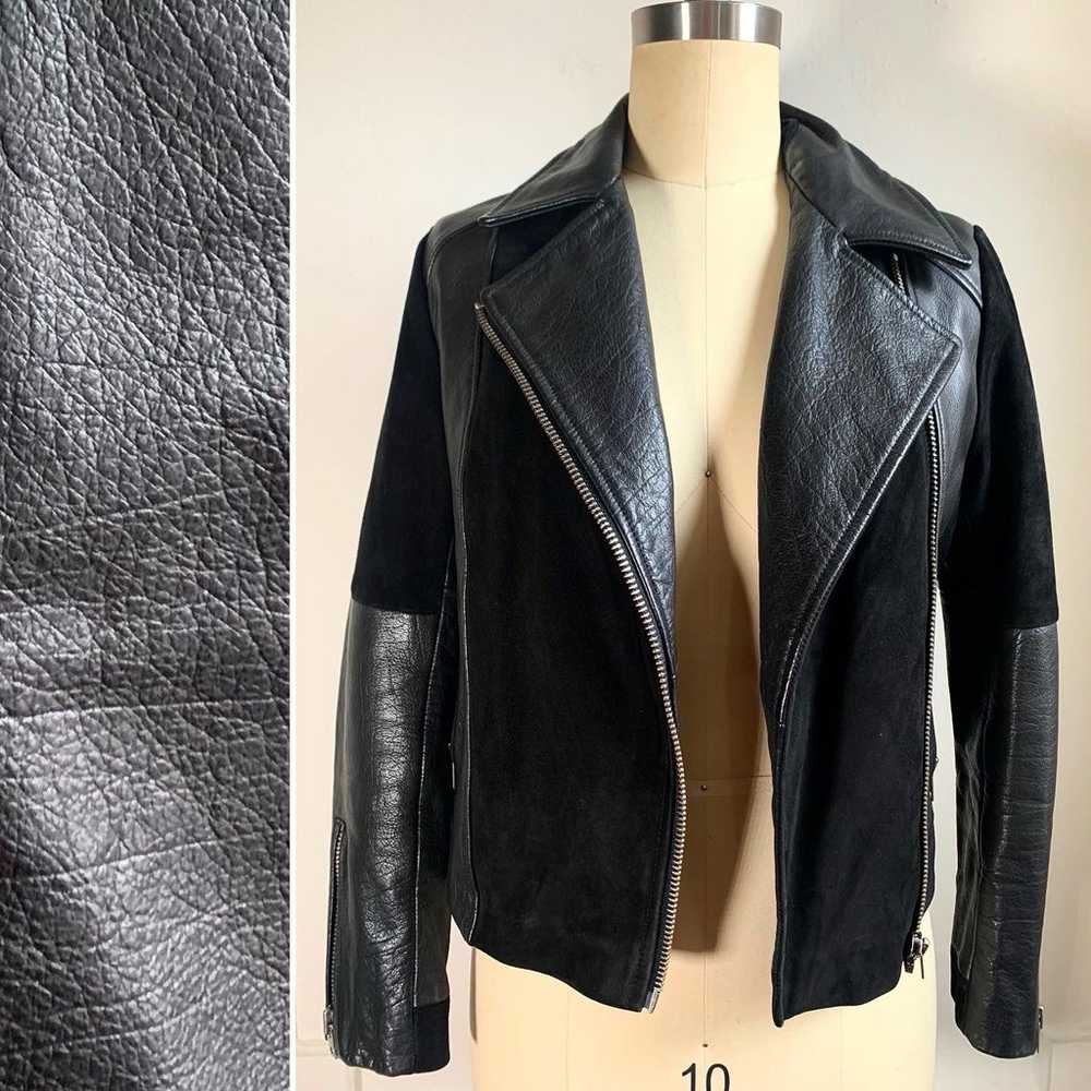 Topshop Black Leather and Suede Motorcycle Jacket - image 6