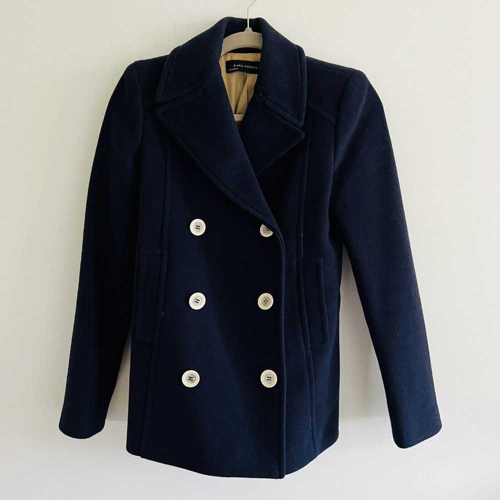 ZARA Navy Double Breasted Wool Blend Coat - S - image 1