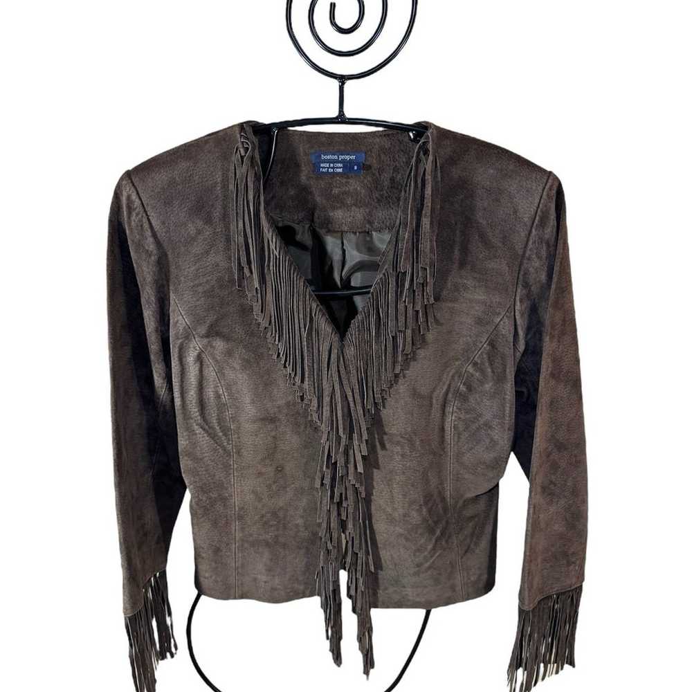 Boston Proper - Leather Suede Fringe Jacket - Wom… - image 1