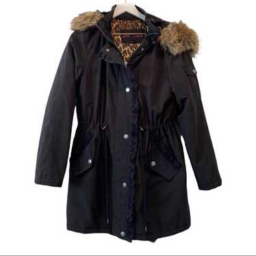 Betsey Johnson Black Lace Detail Long Puffer Coat… - image 1