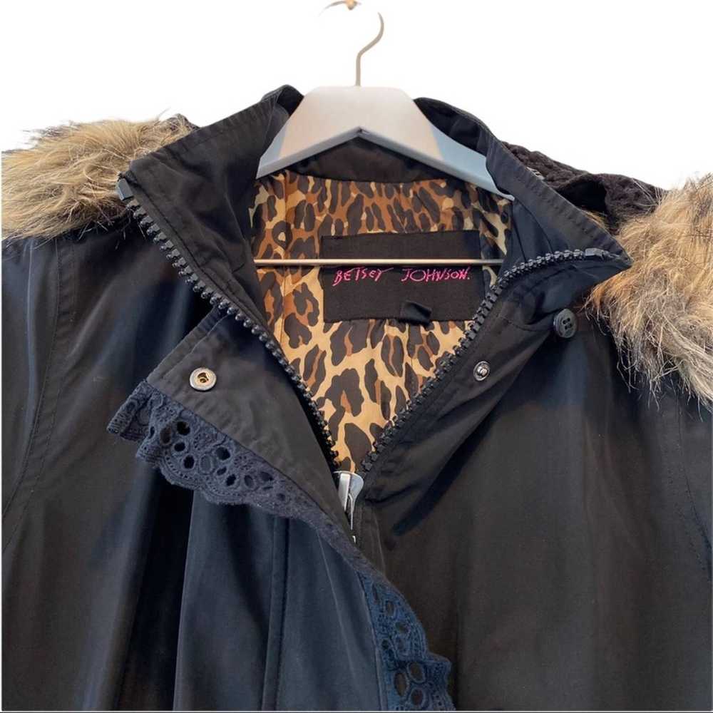 Betsey Johnson Black Lace Detail Long Puffer Coat… - image 2