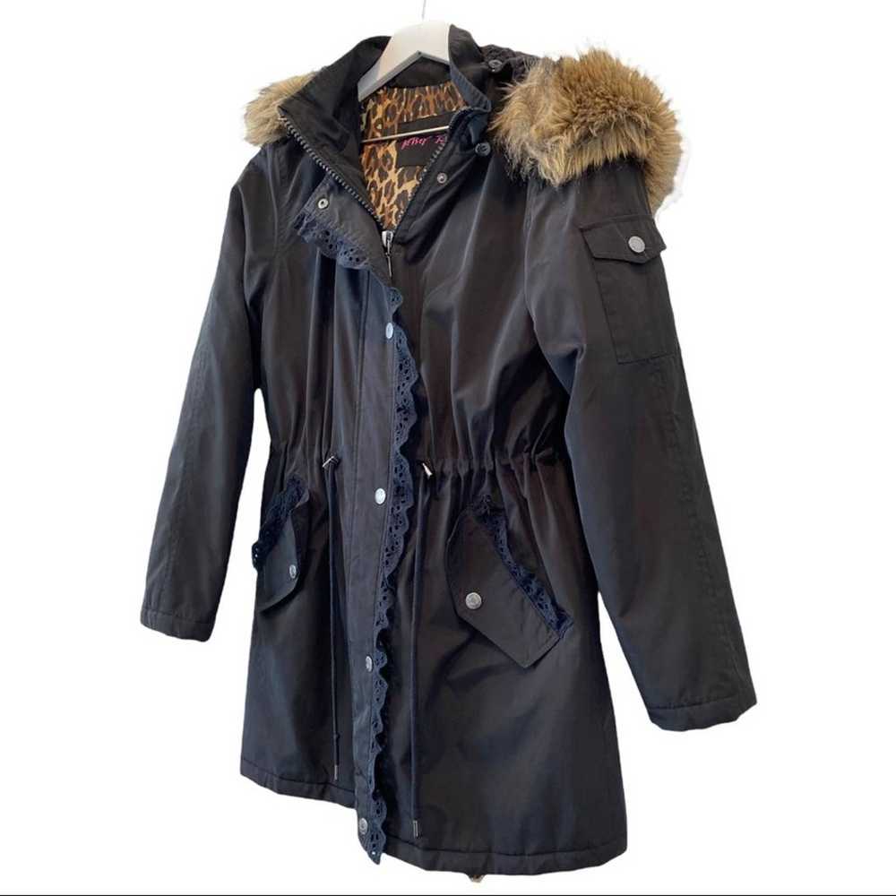 Betsey Johnson Black Lace Detail Long Puffer Coat… - image 5
