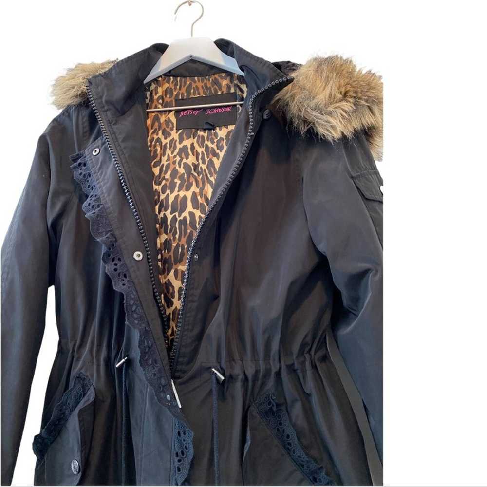 Betsey Johnson Black Lace Detail Long Puffer Coat… - image 6