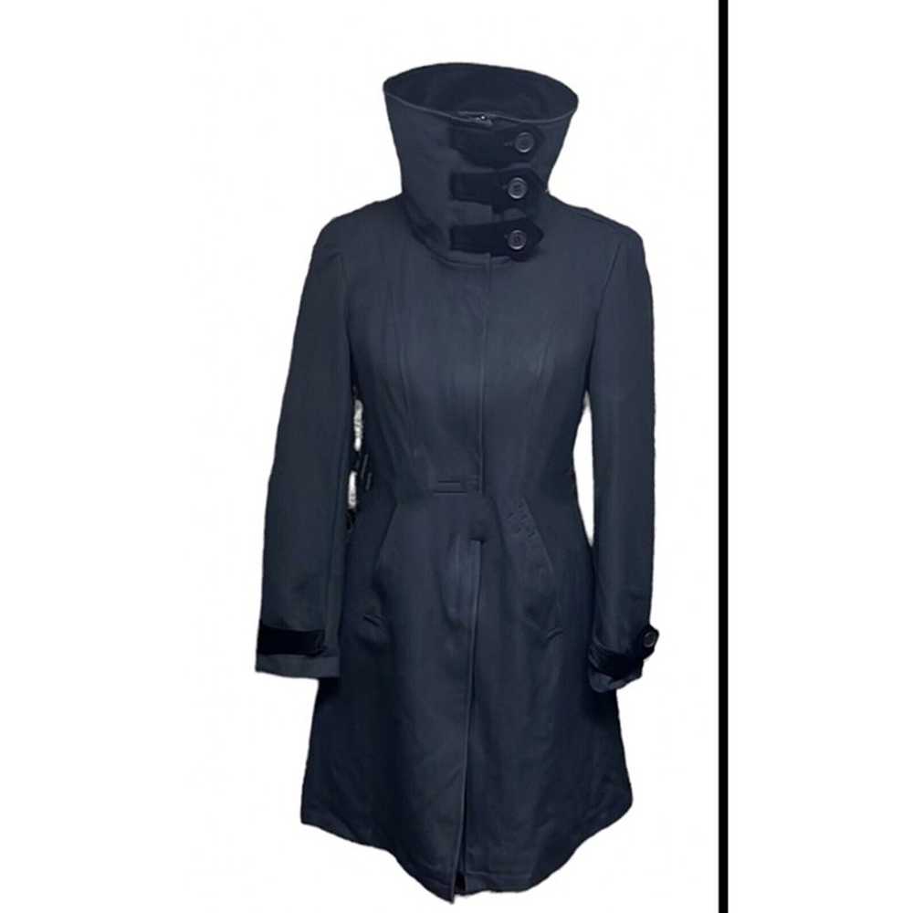 Gryphon Trench Coat Blue Black Long Wool Cotton V… - image 10