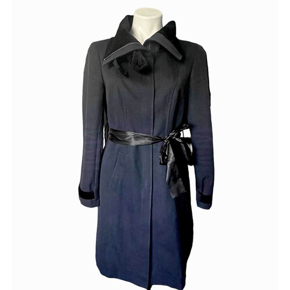 Gryphon Trench Coat Blue Black Long Wool Cotton V… - image 11