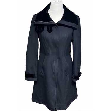 Gryphon Trench Coat Blue Black Long Wool Cotton V… - image 1