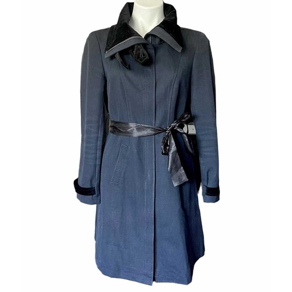 Gryphon Trench Coat Blue Black Long Wool Cotton V… - image 3