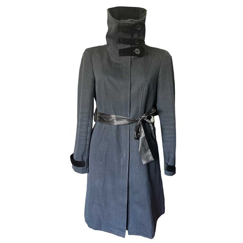 Gryphon Trench Coat Blue Black Long Wool Cotton V… - image 4