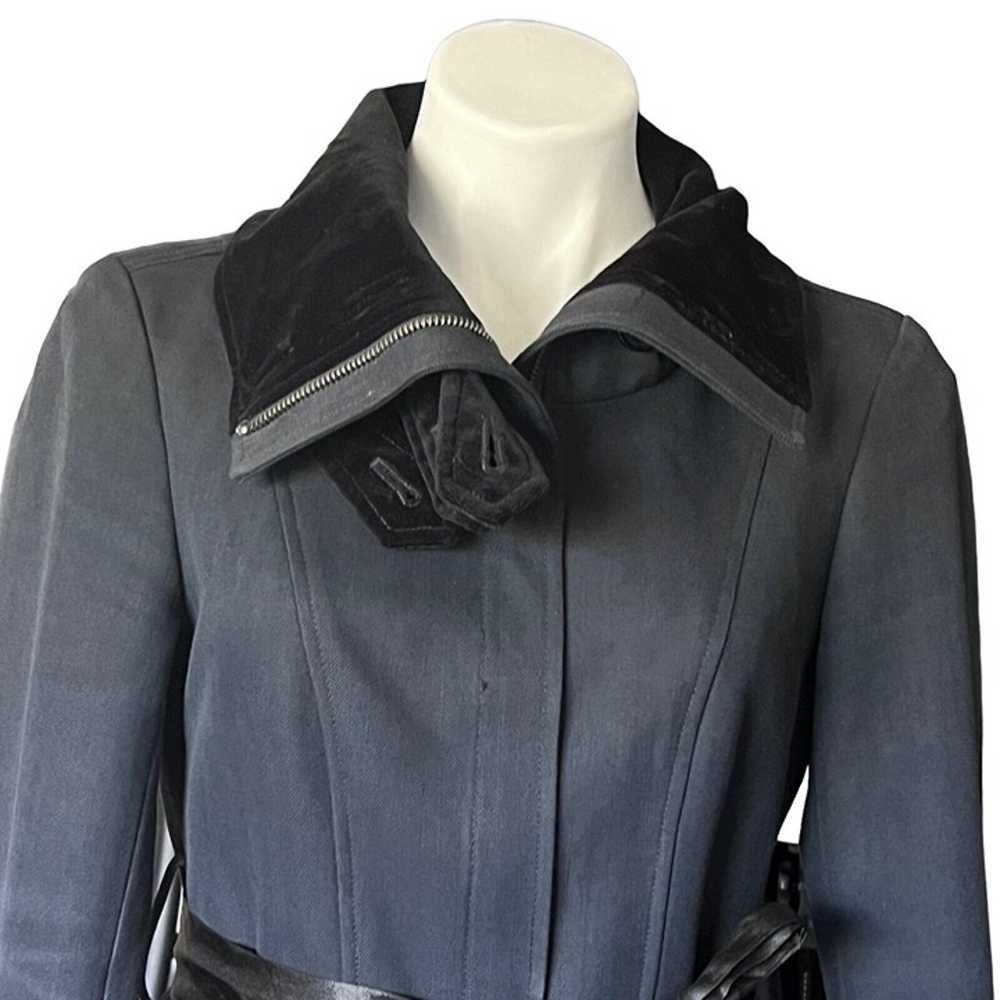 Gryphon Trench Coat Blue Black Long Wool Cotton V… - image 8