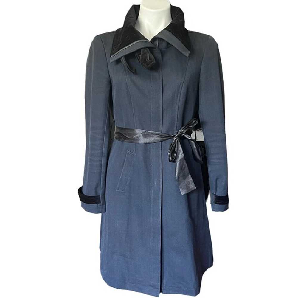 Gryphon Trench Coat Blue Black Long Wool Cotton V… - image 9