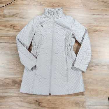Laundry Silver Quilted Fitted Jacket w/Hood Medium - image 1