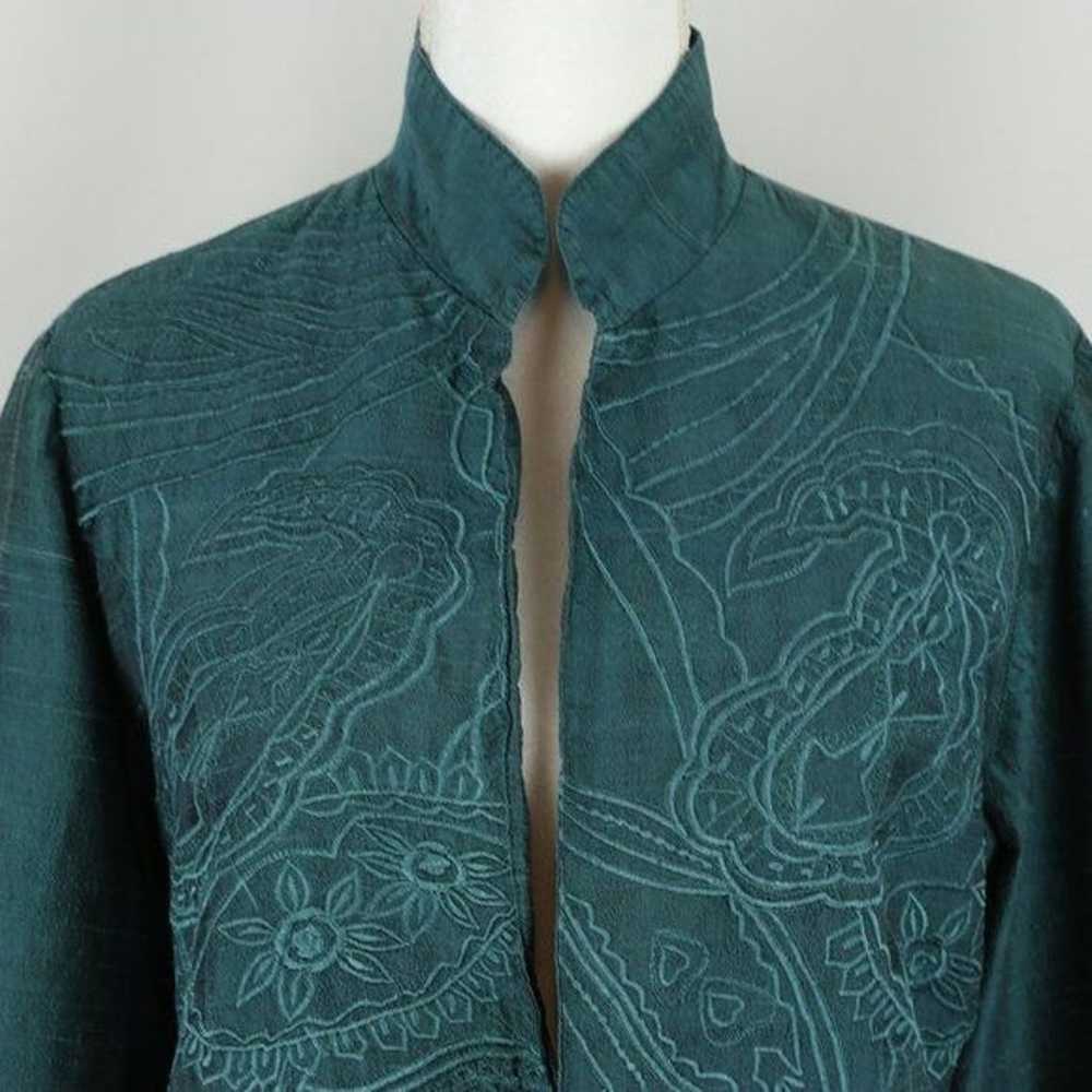 Anu Women's Large Blue Green Raw Silk Embroidered… - image 2