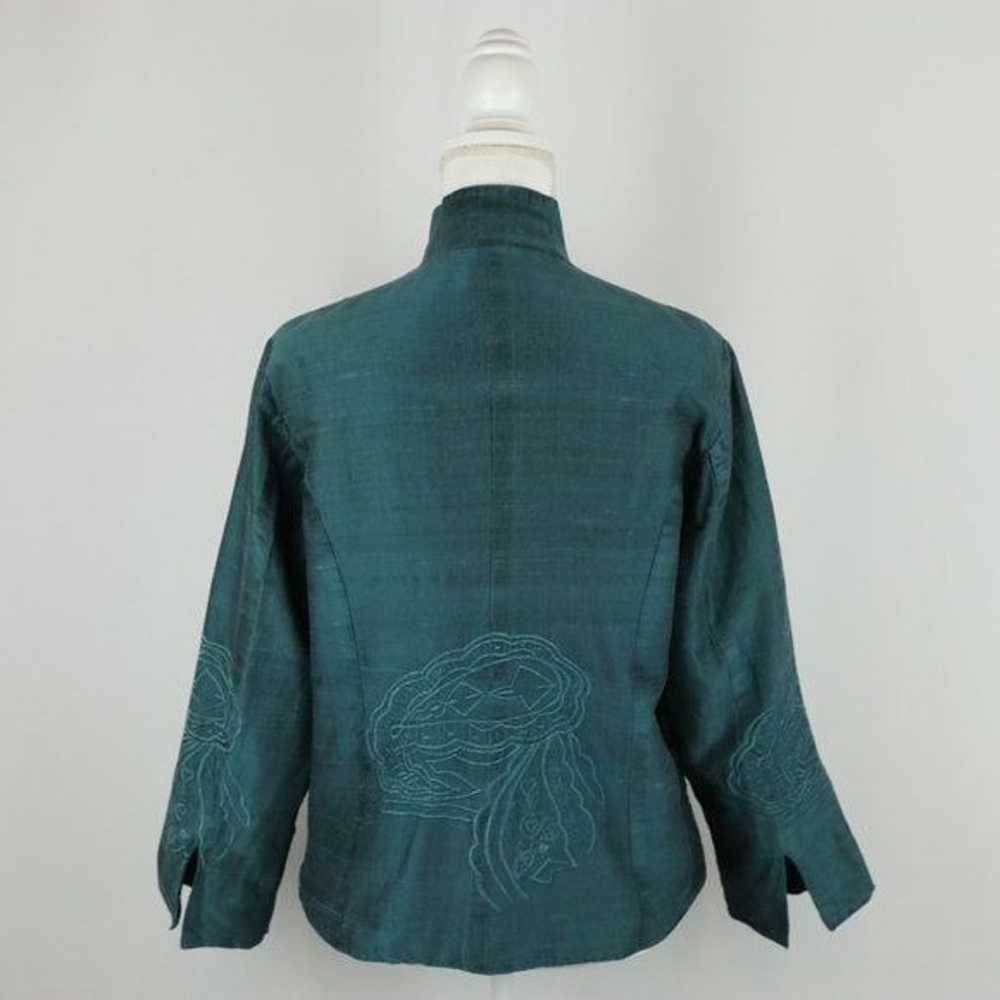 Anu Women's Large Blue Green Raw Silk Embroidered… - image 3