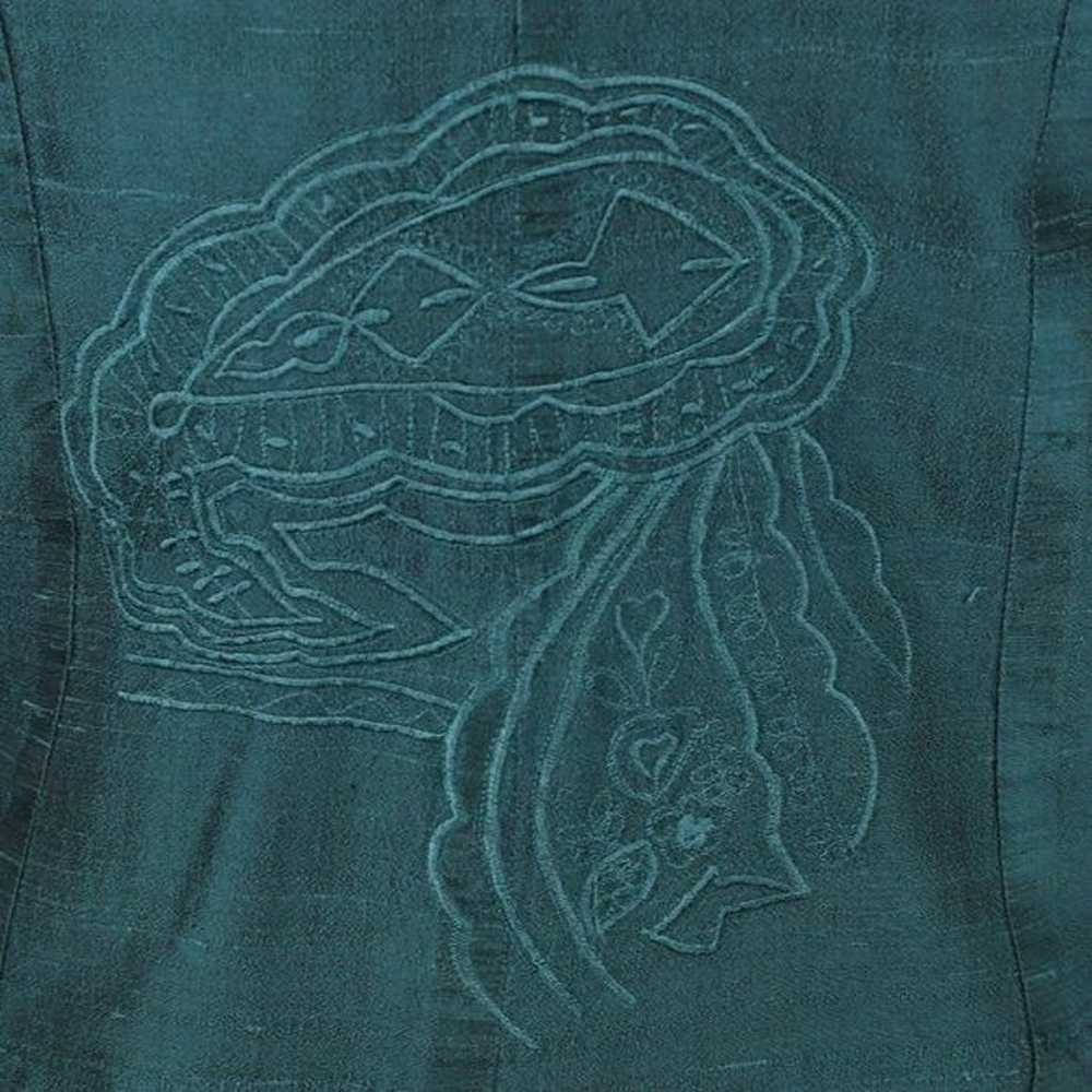 Anu Women's Large Blue Green Raw Silk Embroidered… - image 5