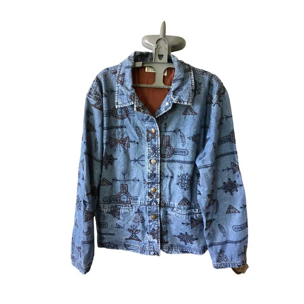 Chico's Design Beaded Lined Denim Button Up Jacke… - image 1
