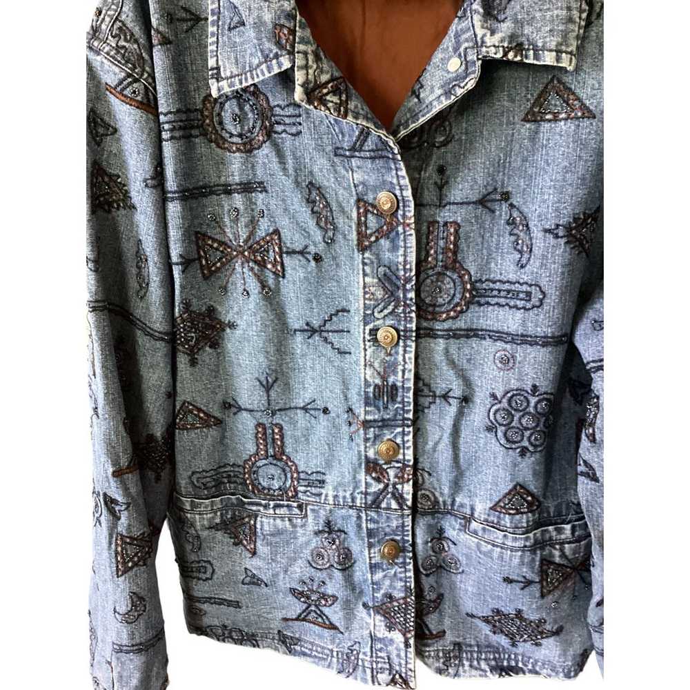 Chico's Design Beaded Lined Denim Button Up Jacke… - image 2