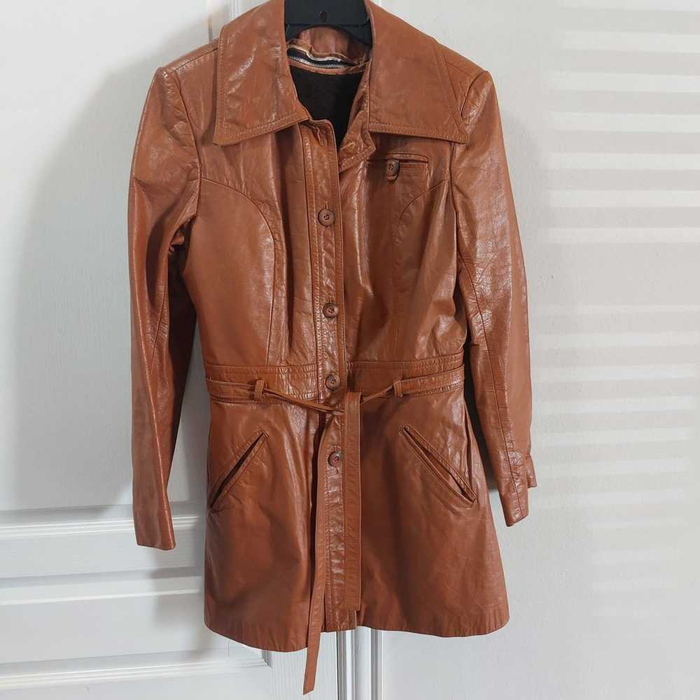 100% Genuine Leather Caramel Brown Belted Jacket … - image 12