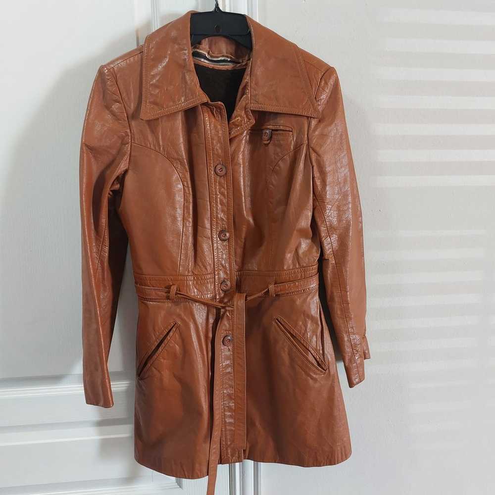100% Genuine Leather Caramel Brown Belted Jacket … - image 1