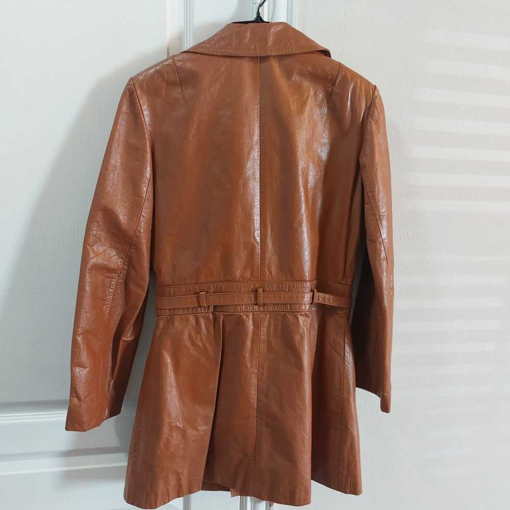 100% Genuine Leather Caramel Brown Belted Jacket … - image 2