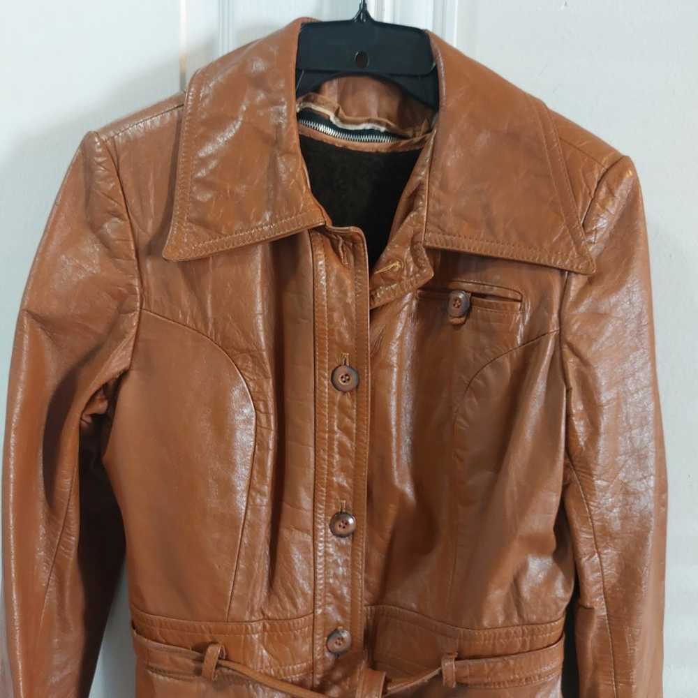 100% Genuine Leather Caramel Brown Belted Jacket … - image 3