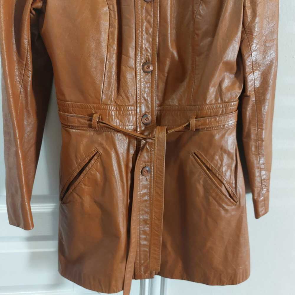 100% Genuine Leather Caramel Brown Belted Jacket … - image 4