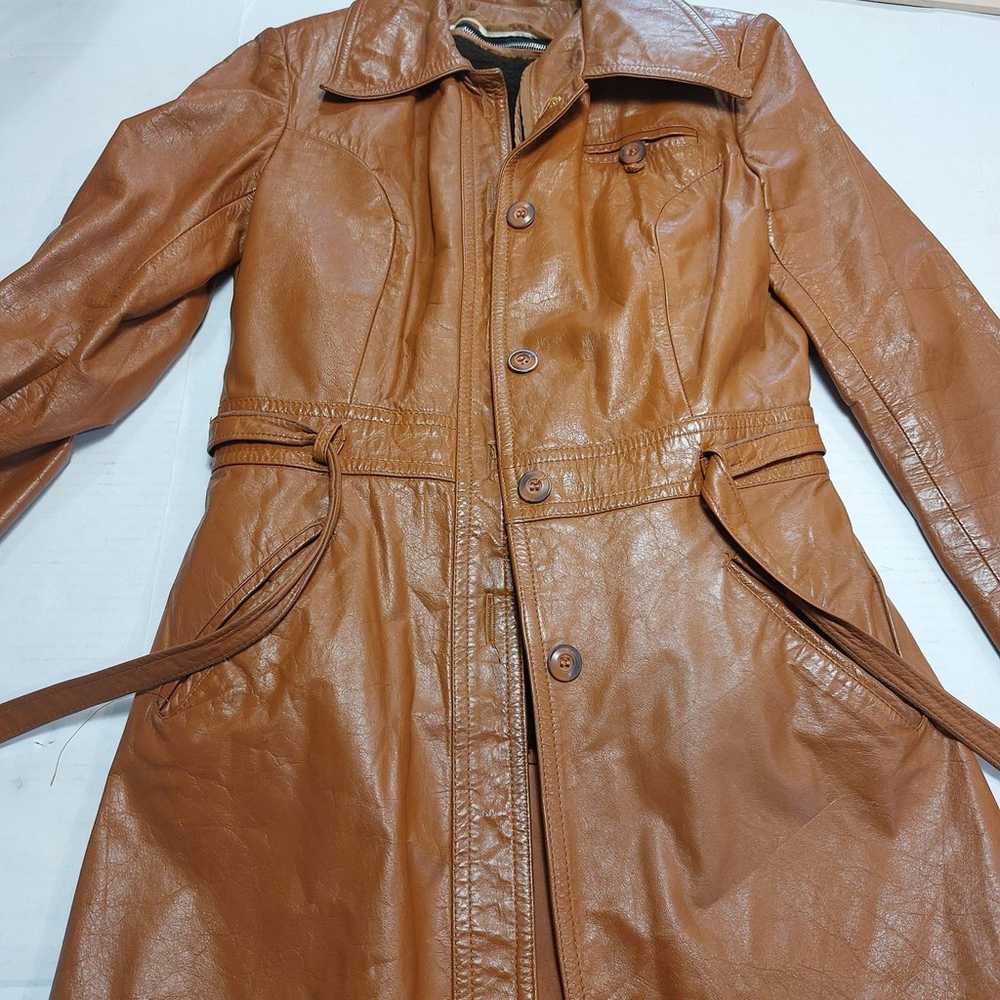100% Genuine Leather Caramel Brown Belted Jacket … - image 5