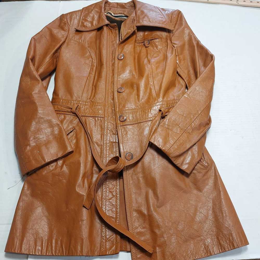 100% Genuine Leather Caramel Brown Belted Jacket … - image 8