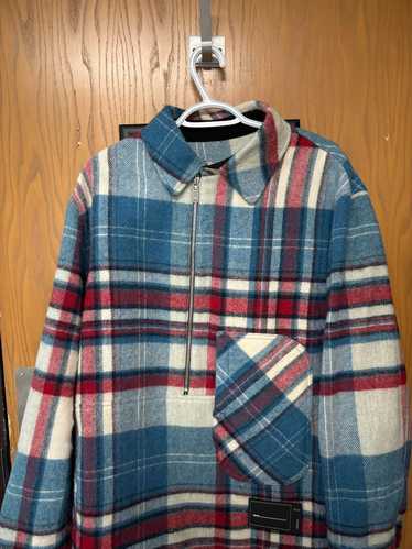 WE11DONE Blue Check Anorak Half-Zip Shirt - image 1