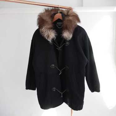 black wool toggle coat genuine fur lined hood | V… - image 1
