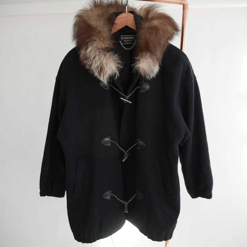 black wool toggle coat genuine fur lined hood | V… - image 4