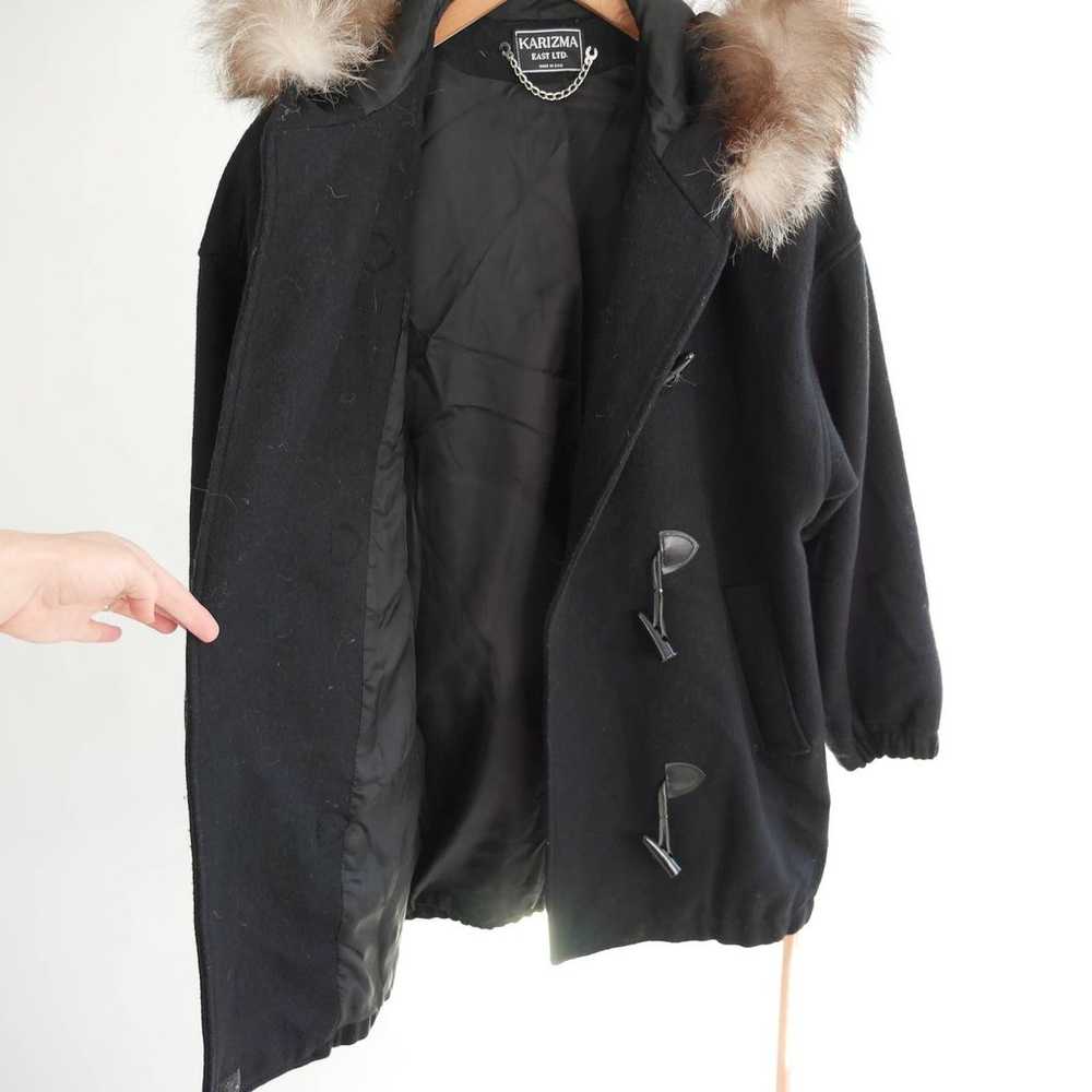 black wool toggle coat genuine fur lined hood | V… - image 8