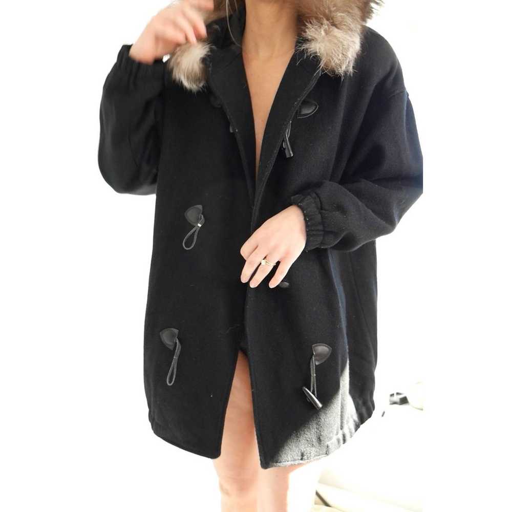 black wool toggle coat genuine fur lined hood | V… - image 9