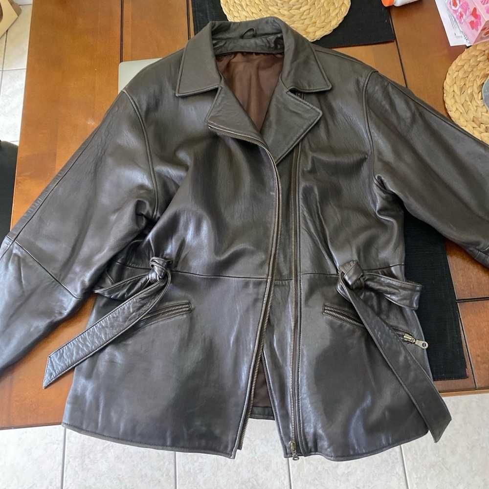 X Large women’s brown leather jacket - image 1