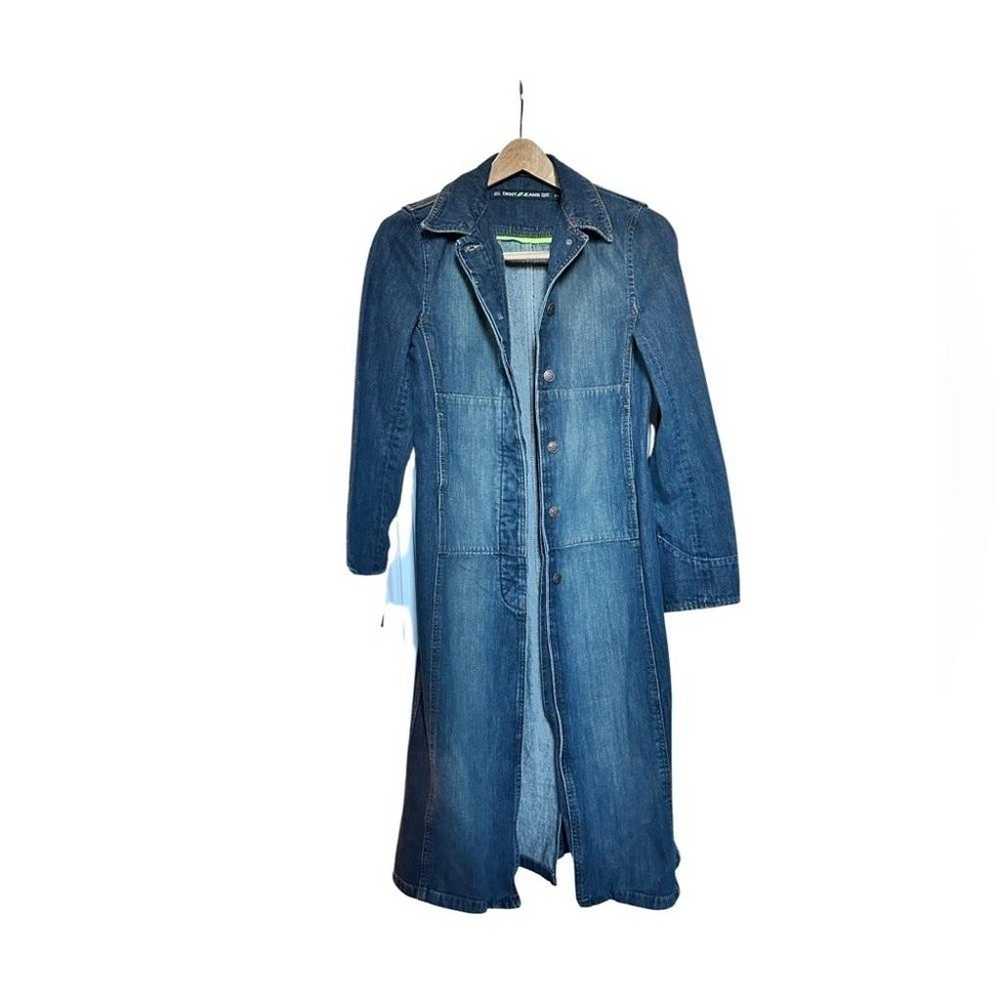DKNY Long Denim Trench Coat Jacket Blue Womens Si… - image 3