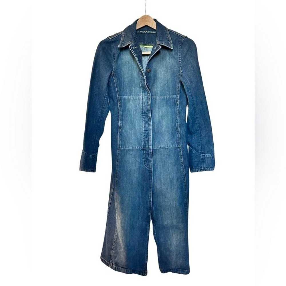 DKNY Long Denim Trench Coat Jacket Blue Womens Si… - image 6