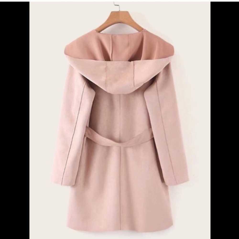 Suede Feeling Hooded Light Pink Trench Coat Jacket - image 2