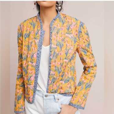 Anthropologie Yellow Floral Waverly Quilted Jacket - image 1