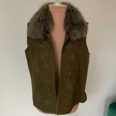Linda Allard Ellen Tracy Wool Embroidered Fox Fur… - image 1