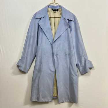 Mycra Pac Baby Blue Suede Long Trench Coat Jacket… - image 1