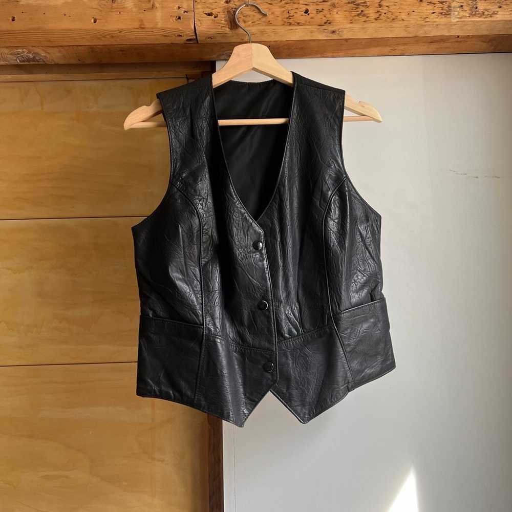 Vintage genuine unisex leather vest - image 1