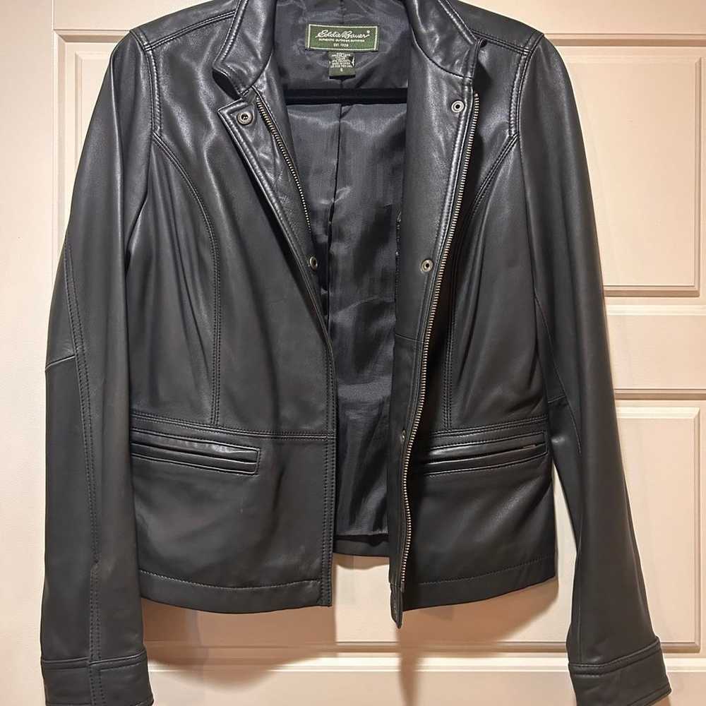 Black Leather Jacket Eddie Bauer Small Like New - image 2