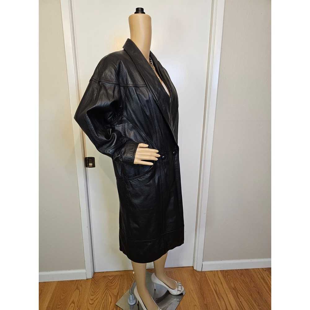 80s 90s Wilsons Black Leather Coat Womens  Mob Wi… - image 3
