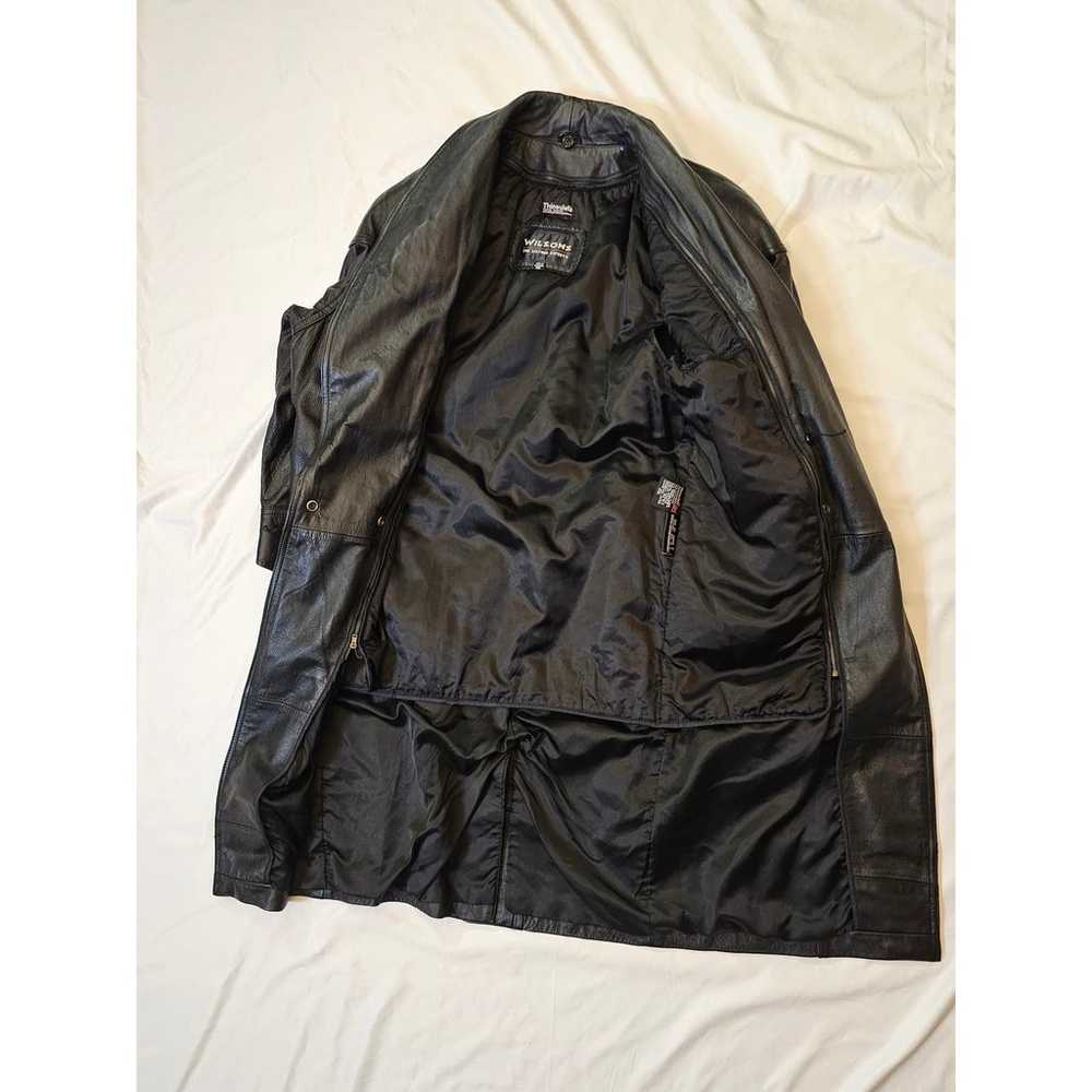 80s 90s Wilsons Black Leather Coat Womens  Mob Wi… - image 5