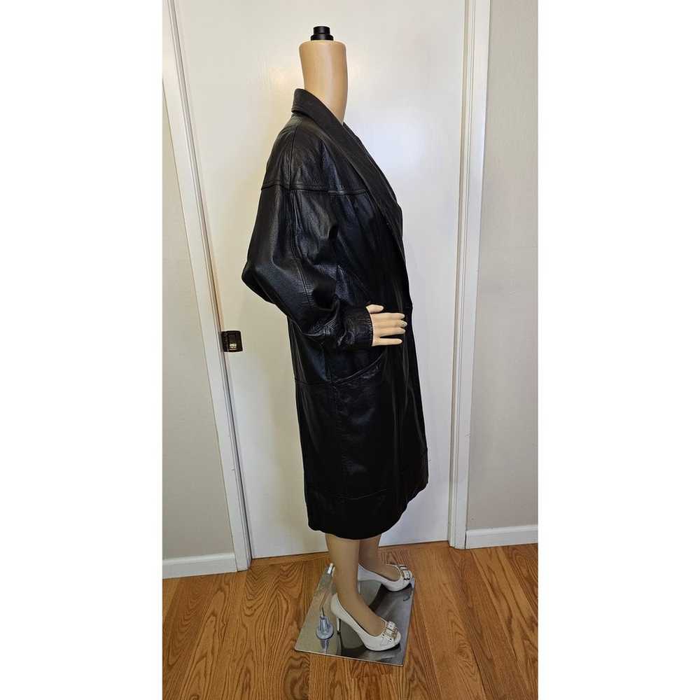 80s 90s Wilsons Black Leather Coat Womens  Mob Wi… - image 7