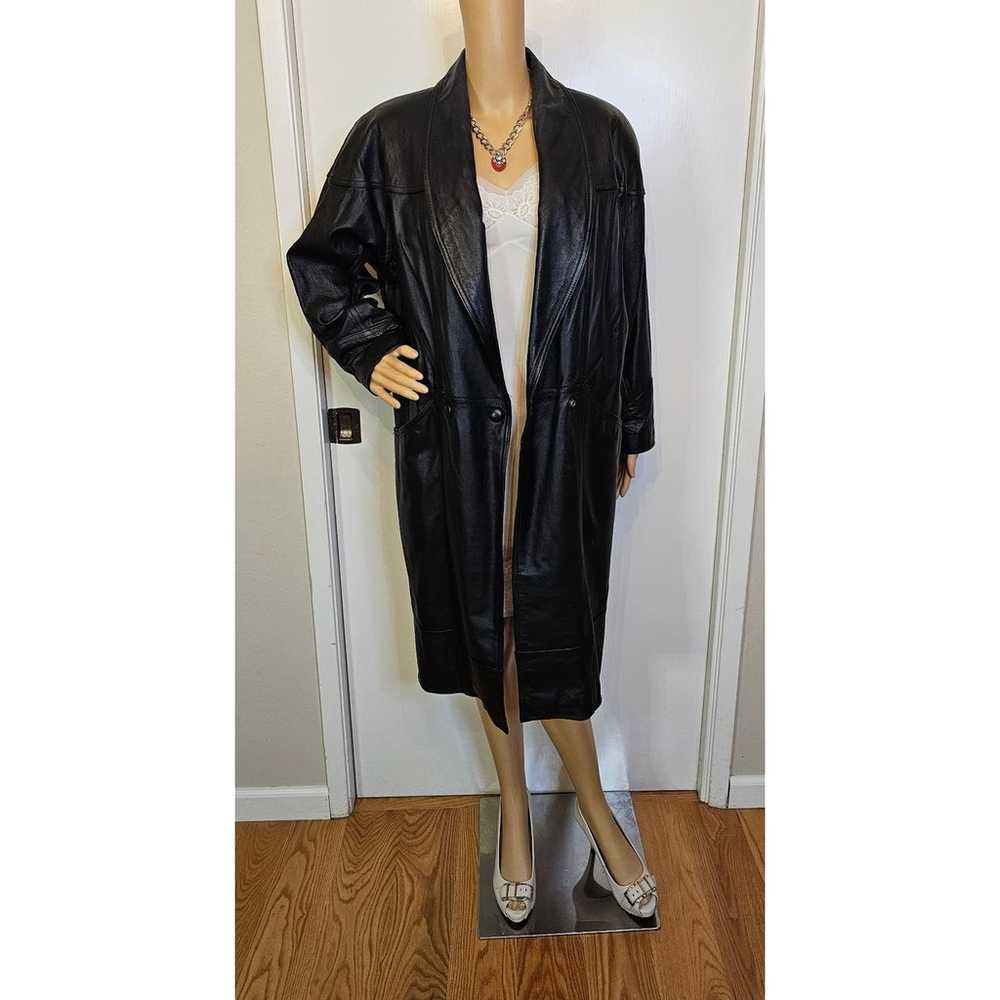 80s 90s Wilsons Black Leather Coat Womens  Mob Wi… - image 8